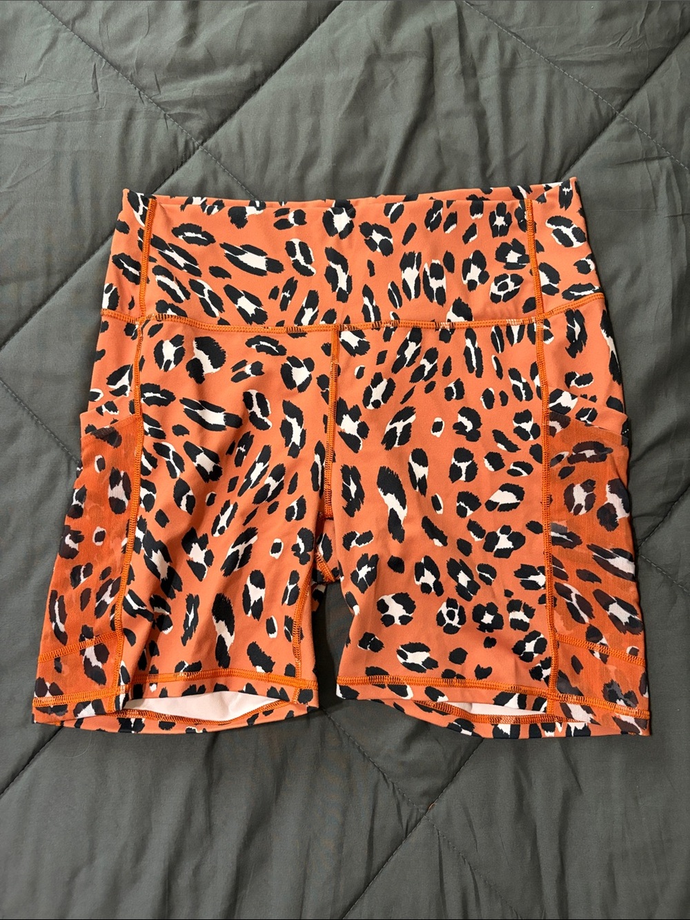 Fabletics high-Rise Orange Leopard Print Bike Shorts
